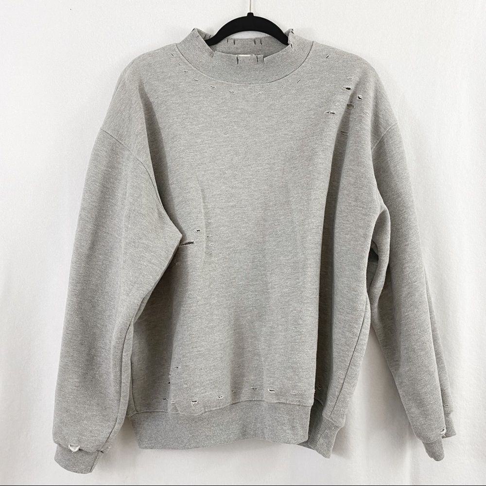 Honey Punch Distressed Grey High Neck Sweatshirt Oversized